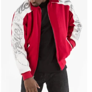 Pelle-Pelle-Mens-Red-Script-Studded-Wool-Jacket