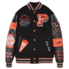 World Famous Pelle Pelle Orange Black Varsity Jacket