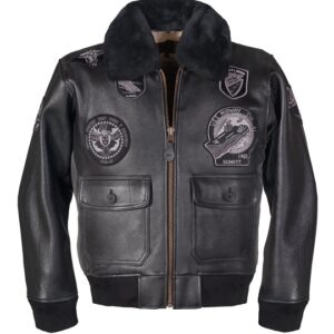 G-1 Wings Black Leather Bomber Jacket