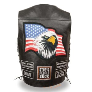 USA Eagle Flag Black Leather Vest