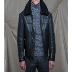 Men’s Black B3 Bomber Shearling Collar Leather Jacket