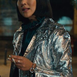 Russian Doll S02 Maxine Silver Cropped Biker Jacket