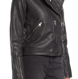 Cropped Black Leather Biker Jacket