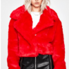 Cropped Red Fur Double Breasted Jacket