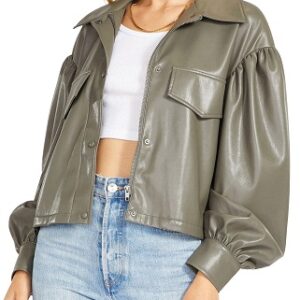 Love on Balloon Sleeve Crop Leather Jacket