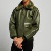 Olive Green Leather Flight Jacket