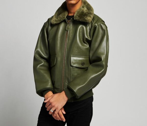 Olive Green Leather Flight Jacket