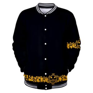 One Piece Printed Black & Yellow Varsity Jacket