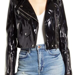 Patent Leather Crop Moto Jacket