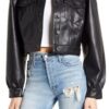 Puff Sleeve Faux Leather Cropped Jacket
