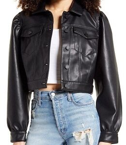 Drop Shoulder Faux Leather Cropped Jacket