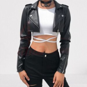 Women Cropped Leather Jacket