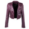 Women Purple Leather Crop Jacket