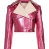 Metallic Pink Cropped Leather Jacket
