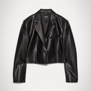 Black Leather Cropped Jacket