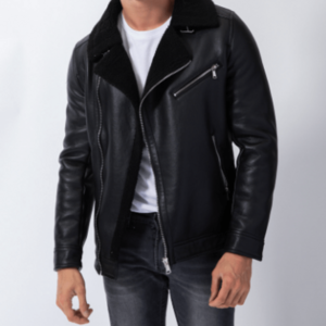 Black Leather Fur Collar Jacket
