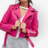 Womens Pink Zipper Leather Jacket