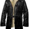 Black Distressed Leather and Shearling Coat