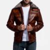 Brown Fur Leather Zipper Jacket
