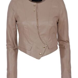 Crop Round Neck Zipper Biker Leather Jacket