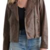 Cropped Brown Leather Moto Jacket