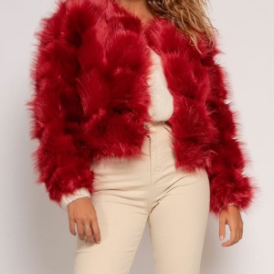 Cropped Faux Fur Red Jacket
