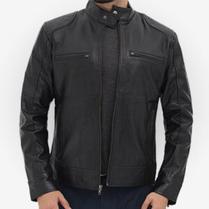 Classy Black Leather Racer Jacket for Men