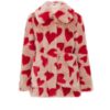 Faux Fur Pink and Red Heart Printed Coat