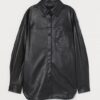 Black Faux Leather Shirt Jacket