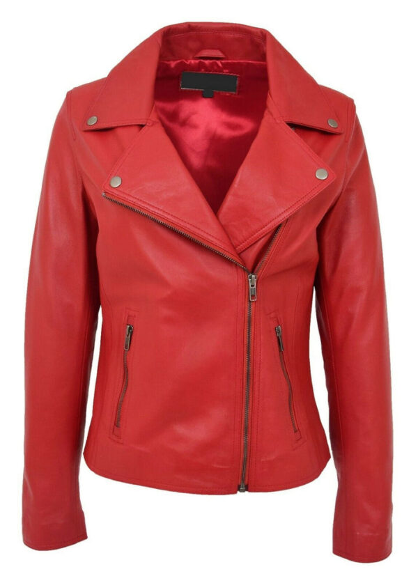 Red Biker Asymmetrical Leather Jacket