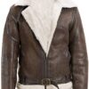 Belted Brown Shearling Distressed Leather Jacket