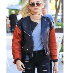 Hailey Baldwin Belted Leather Jacket