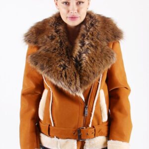 Brown Faux Shearling Leather Jacket