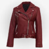 Women Maroon Biker Leather Jacket
