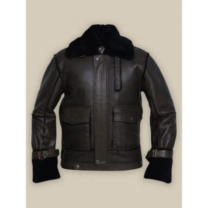 Men Black Bomber Shearling Jacket