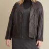 Plus Size Knit Detail Leather Jacket