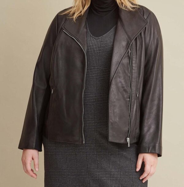 Plus Size Knit Detail Leather Jacket