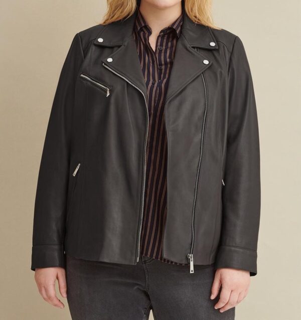 Plus Size Leather Jacket with Metallic Details