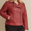 Plus Size Leather Jacket with Zipper Details