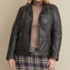 Plus Size Snap Tab Collar Leather Jacket