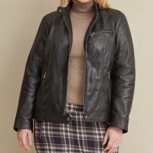 Plus Size Snap Tab Collar Leather Jacket