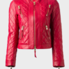 Quilted Red Leather Moto Jacket