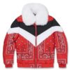 Red Paisley Bandana Print Puffer Jacket 