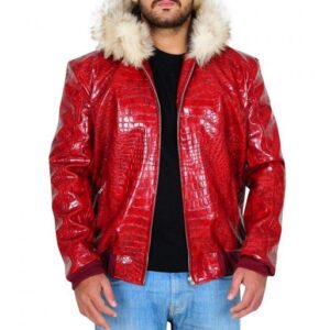 Red Crocodile Leather Jacket