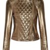 Rose Gold Quilted Leather Biker Jacket