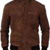 Suede Leather Dark Brown Bomber Jacket