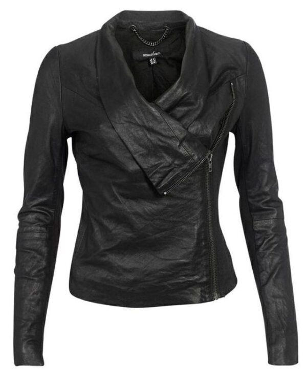 Unisex Asymmetrical Black Leather Motorcycle Jacket