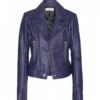 Unisex Asymmetrical Dark Blue Biker Leather Jacket