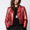 Women Red Leather Biker Jacket