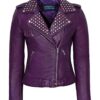 Women’s Purple Studded Biker Leather Jacket